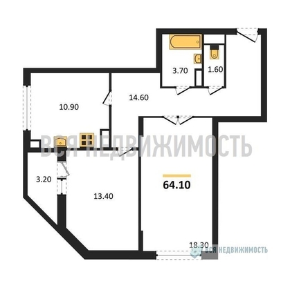 2-комнатная квартира, 64.1кв.м - изображение