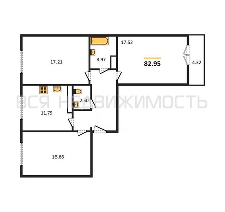 3-комнатная квартира, 82.95кв.м - изображение