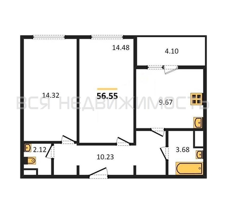 2-комнатная квартира, 56.4кв.м - изображение