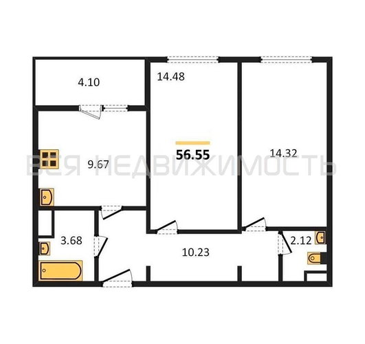 2-комнатная квартира, 56.1кв.м - изображение 0