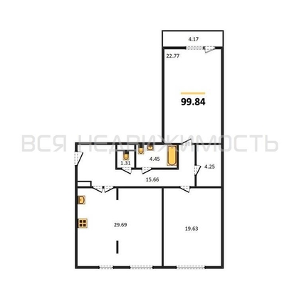 2-комнатная квартира, 100.4кв.м - изображение