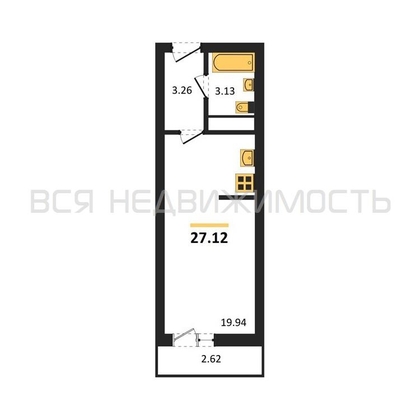 квартира-студия, 27,12кв.м. - изображение