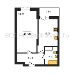 1-комнатная квартира, 41.58кв.м - изображение 1
