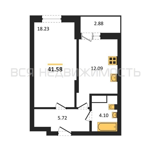 1-комнатная квартира, 41.58кв.м - изображение 0