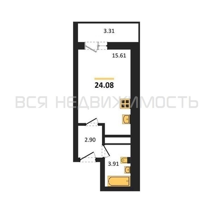 квартира-студия, 24,08кв.м. - изображение