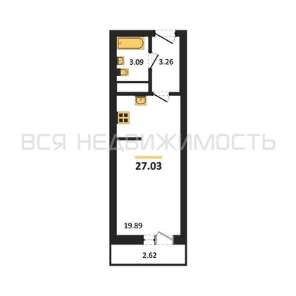 квартира-студия, 27,03кв.м. - изображение
