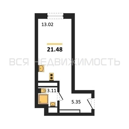 квартира-студия, 21,48кв.м. - изображение