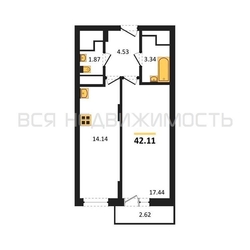 1-комнатная квартира, 42.11кв.м - изображение 1