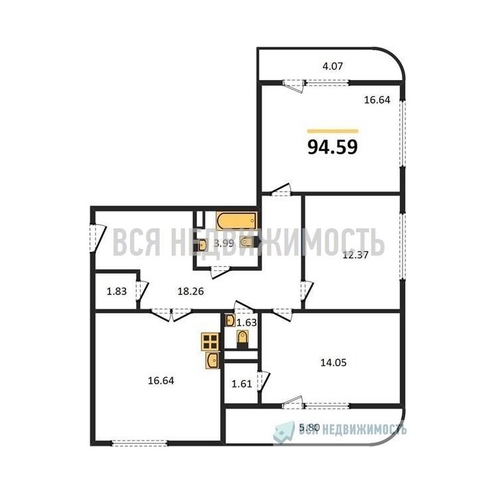 3-комнатная квартира, 94.59кв.м - изображение 0