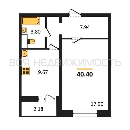 1-комнатная квартира, 40.4кв.м - изображение 0