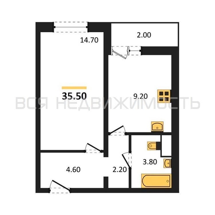 1-комнатная квартира, 35.5кв.м - изображение