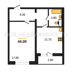 1-комнатная квартира, 44.09кв.м - изображение 1