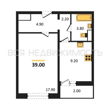 1-комнатная квартира, 39кв.м - изображение