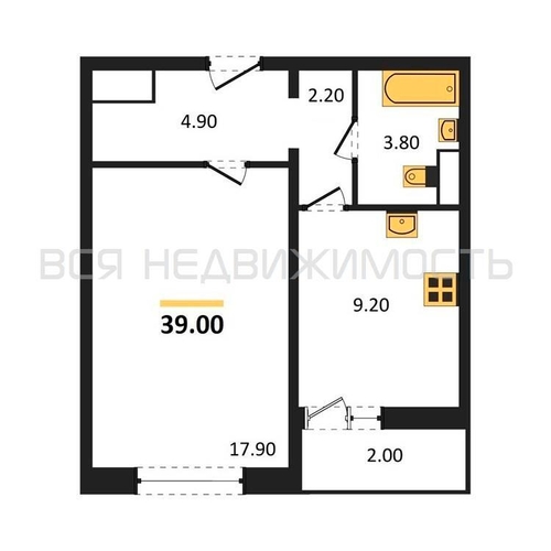 1-комнатная квартира, 39кв.м - изображение 0