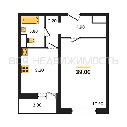 1-комнатная квартира, 39кв.м - изображение