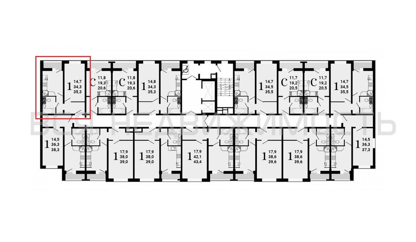 1-комнатная квартира, 35.3кв.м - изображение 1