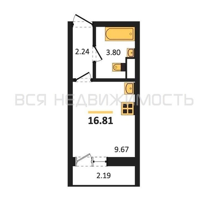 квартира-студия, 16,81кв.м. - изображение
