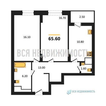 2-комнатная квартира, 65.6кв.м - изображение