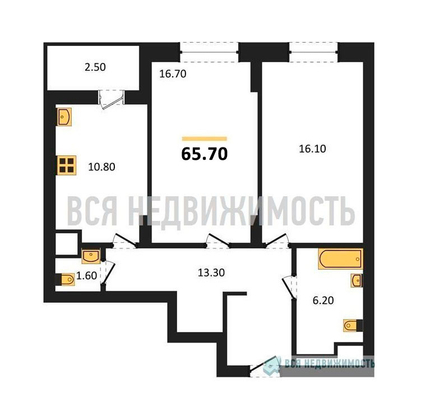 2-комнатная квартира, 65.7кв.м - изображение