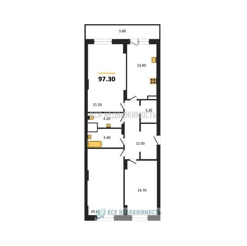 3-комнатная квартира, 97.3кв.м - изображение 0