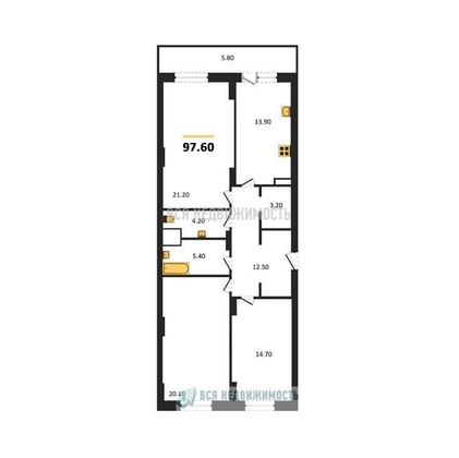 3-комнатная квартира, 97.6кв.м - изображение