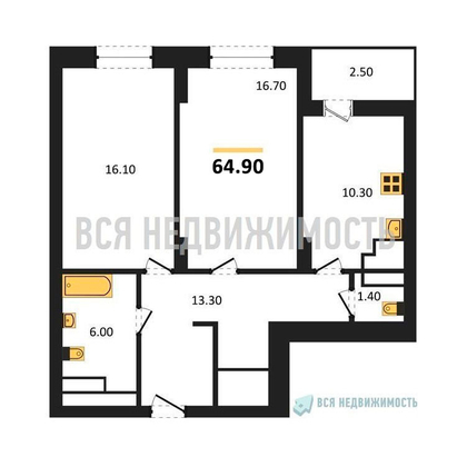 2-комнатная квартира, 64.9кв.м - изображение