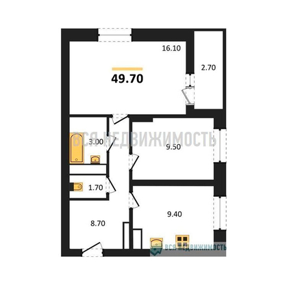 2-комнатная квартира, 49.7кв.м - изображение