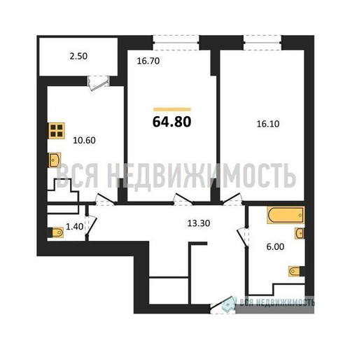 2-комнатная квартира, 64.8кв.м - изображение 0