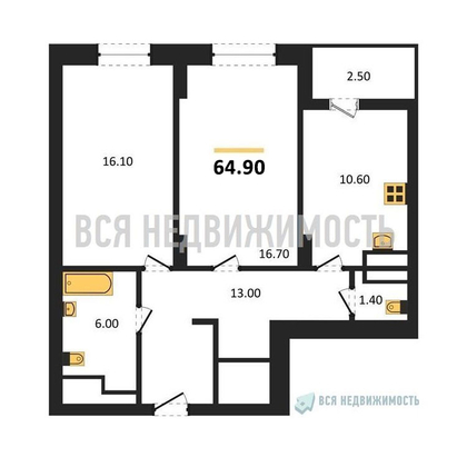 2-комнатная квартира, 64.9кв.м - изображение