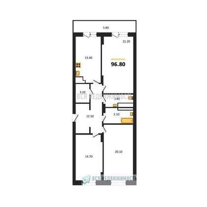 3-комнатная квартира, 96.8кв.м - изображение