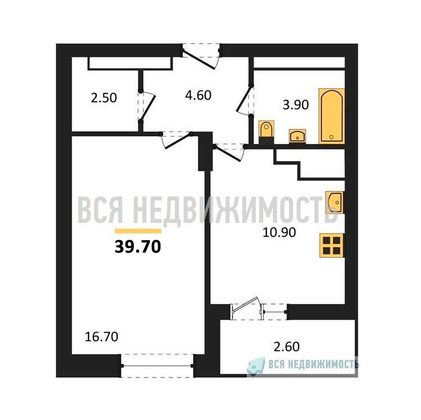1-комнатная квартира, 39.7кв.м - изображение