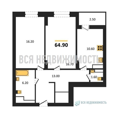 2-комнатная квартира, 64.9кв.м - изображение