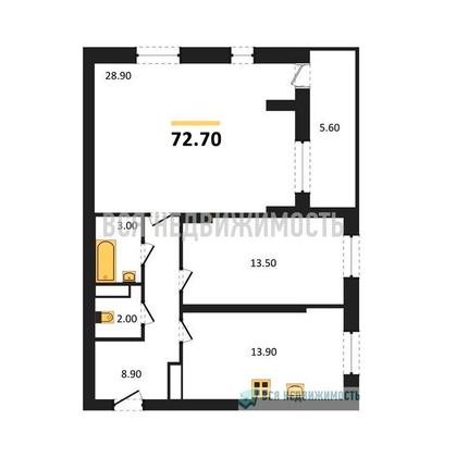 2-комнатная квартира, 72.7кв.м - изображение