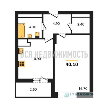 1-комнатная квартира, 40.1кв.м - изображение
