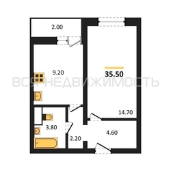 1-комнатная квартира, 35.5кв.м 1-комнатная квартира, 35.5кв.м - изображение 1