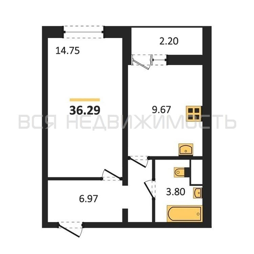 1-комнатная квартира, 36.29кв.м - изображение 0