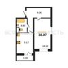 1-комнатная квартира, 38.07кв.м - изображение 1 1-комнатная квартира, 38.07кв.м - изображение 1