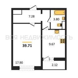 1-комнатная квартира, 39.71кв.м - изображение 1
