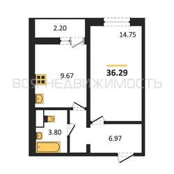 1-комнатная квартира, 36.29кв.м - изображение 1