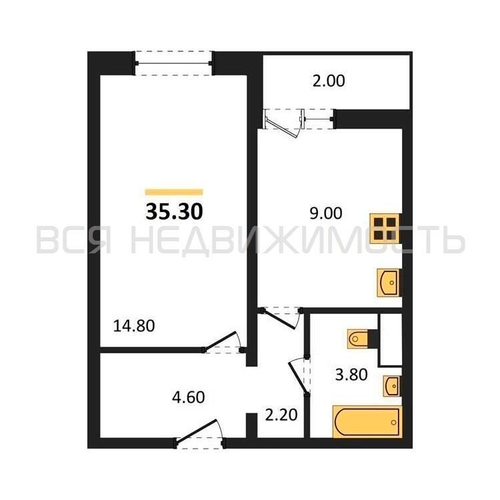 1-комнатная квартира, 35.3кв.м - изображение 0