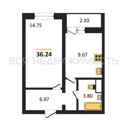 1-комнатная квартира, 36.24кв.м - изображение 1