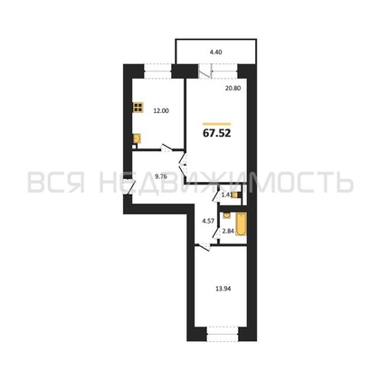 2-комнатная квартира, 68.8кв.м - изображение