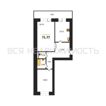 2-комнатная квартира, 72.9кв.м - изображение