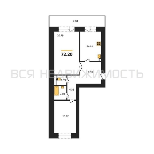 2-комнатная квартира, 72.8кв.м - изображение 0