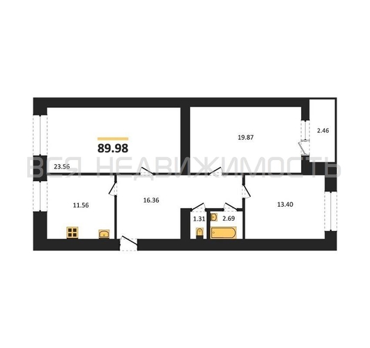 3-комнатная квартира, 90.8кв.м - изображение 0