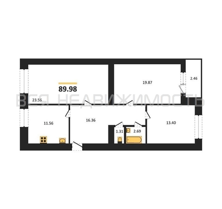 3-комнатная квартира, 90.6кв.м - изображение