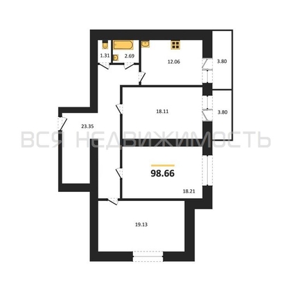 3-комнатная квартира, 100.2кв.м - изображение