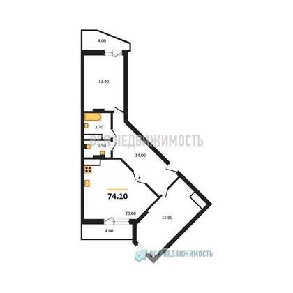 2-комнатная квартира, 74.1кв.м - изображение