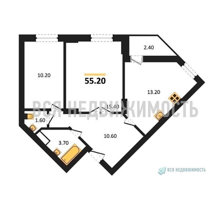 2-комнатная квартира, 55.2кв.м - изображение