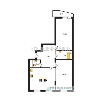 2-комнатная квартира, 83.8кв.м - изображение